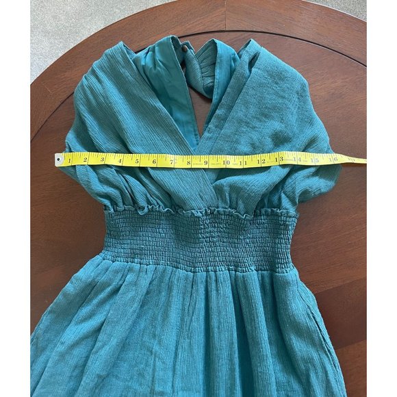 By Anthropologie Green Bionda Plisse Wide Leg Jump Suit Size Medium Petite - Picture 11 of 11